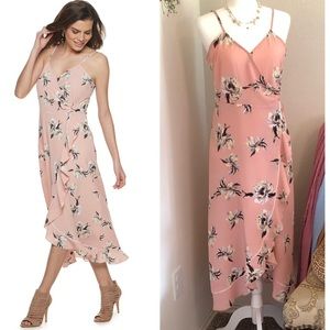 NWT❣️Jlo Flounce Faux-Wrap Pink Dress